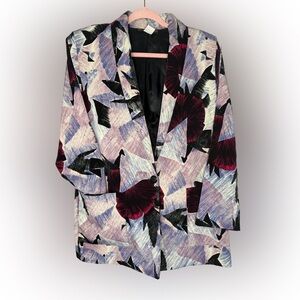 Vintage Emily Adams Abstract Print Single-Button Blazer / Artsy Medium
